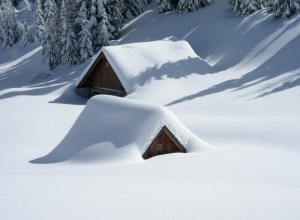snow covered buildings